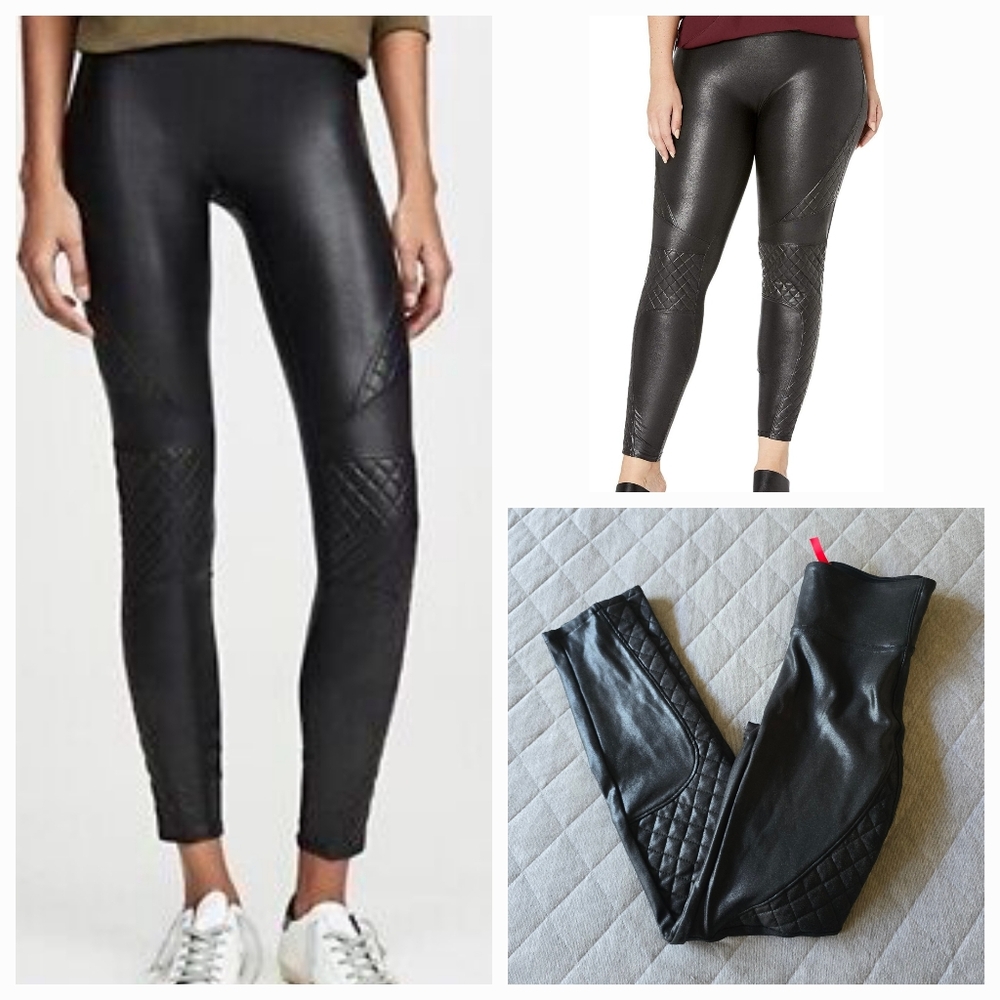 Spanx Quilted Black‎ Faux Leather Leggings XS